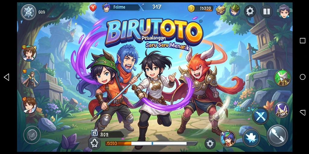 Tampilan gameplay seru dari BIRUTOTO dengan karakter Anime yang menarik.