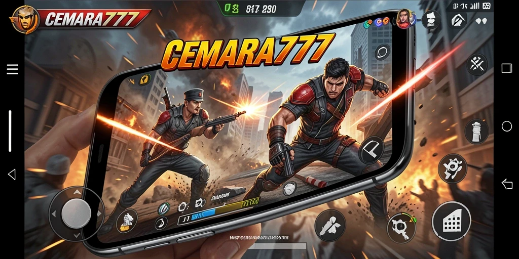 Screenshot utama CEMARA777 menunjukkan gameplay pertarungan yang intens.