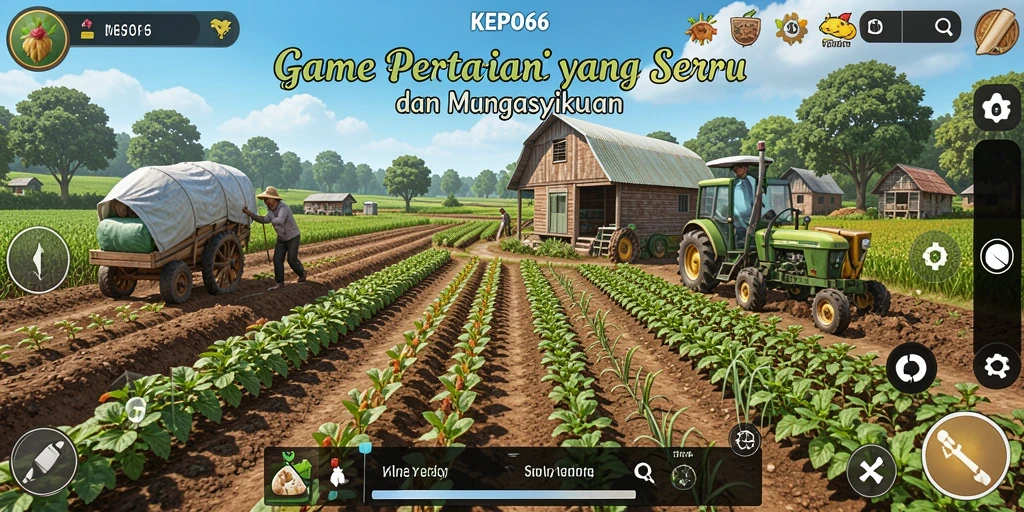 Screenshot gameplay KEPO66 menampilkan ladang yang subur dan aktif.