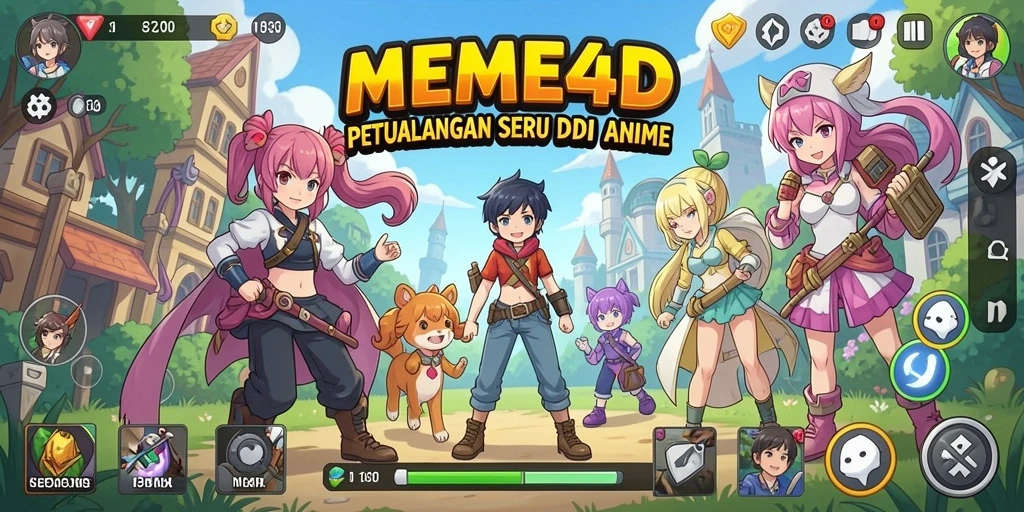 Tampilan seru dari gameplay MEME4D dengan karakter Anime.