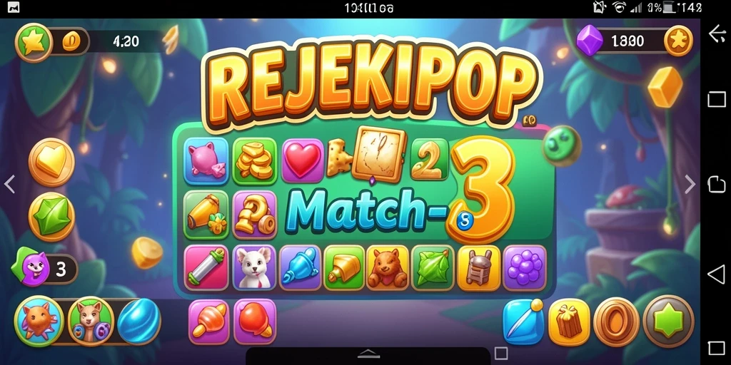 Tangkapan layar seru dari gameplay REJEKIPOP dengan elemen Match-3.
