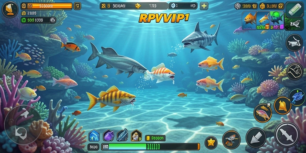 Tangkapan layar dari gameplay RPVIP1 yang seru saat menembak ikan.